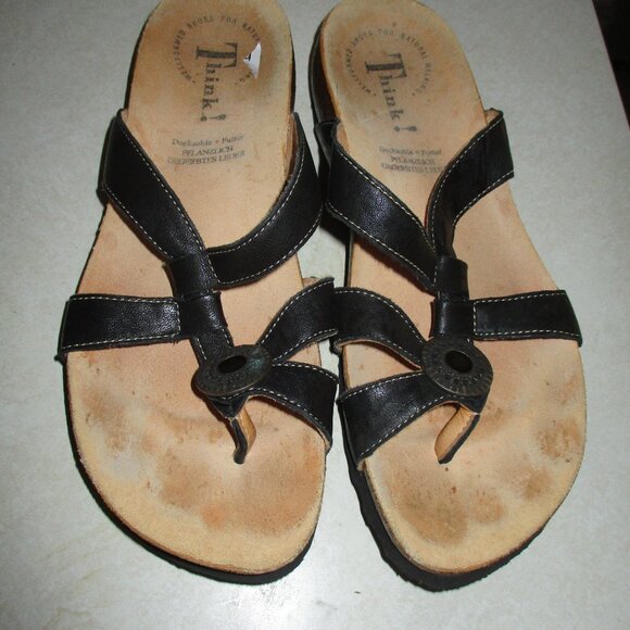 Think!  Women's Sandals Black Leather strap  Thong Sandals Womens 36 - Picture 3 of 6